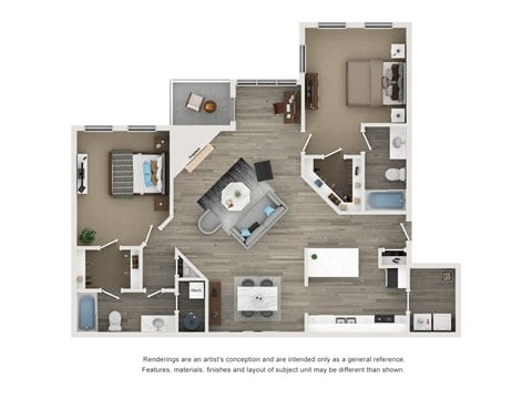Floor plan for 2 beds, 2 baths, 1198 sqft